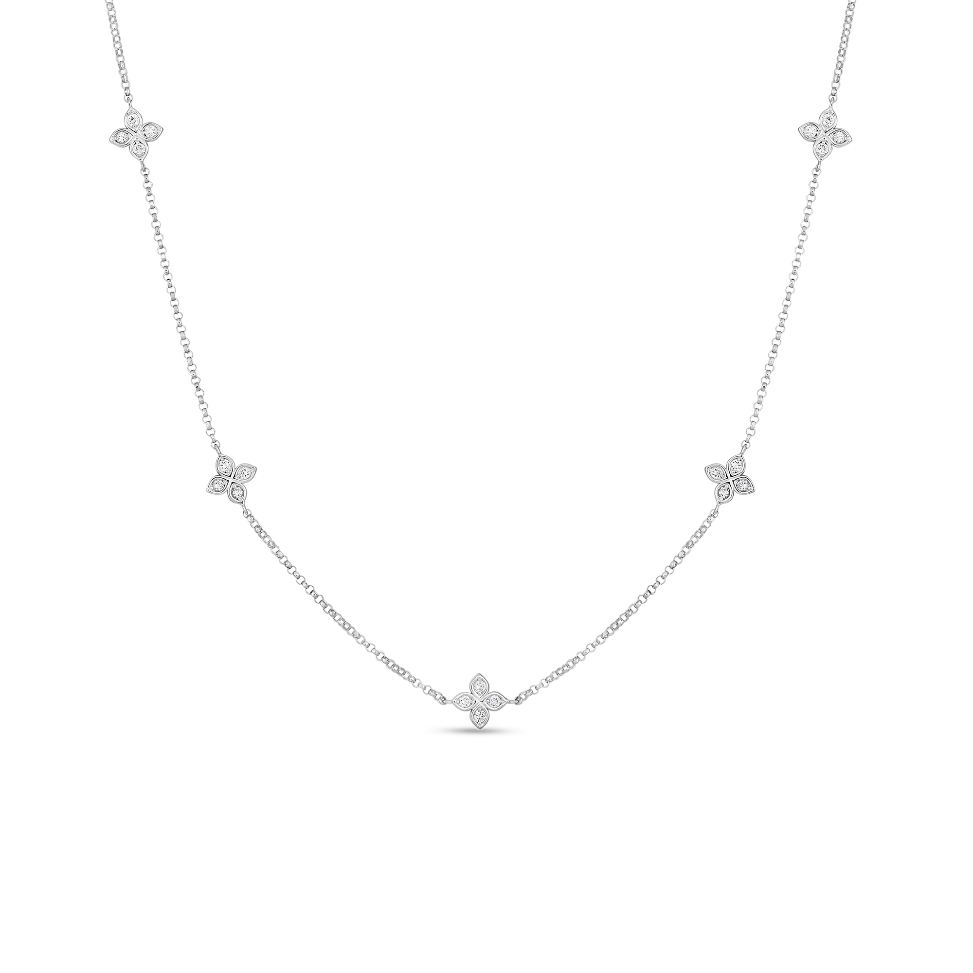 ★ROSEMONT★ SILVER Necklace RC0235 Sterling Silver 5.5 mm Cluster Flower Station Tennis 16.5